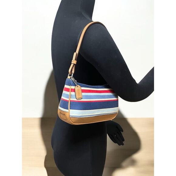 Vintage Coach 7749 Hamptons Striped Canvas Demi Bag - Picture 8 of 11